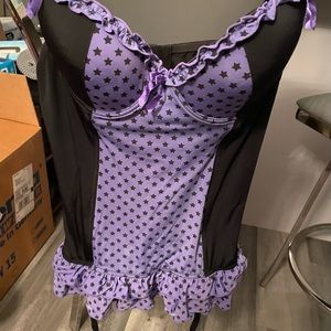 Purple with black stars Torrid corset with matching thong size 2